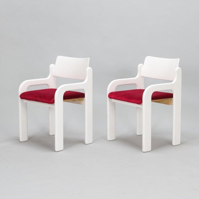 Chairs by Eero Aarnio 'Flamingo' for Asko, Finland, 1970s, One pair available. White lacquered legs and red textile...
