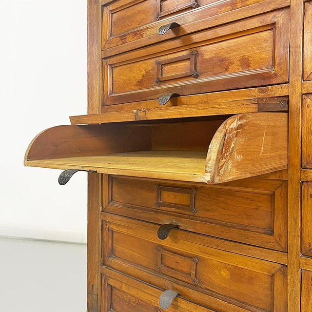 Italian Archive Cabinet in Walnut Wood and Brass Details, 1940s For Sale - Image 13 of 17