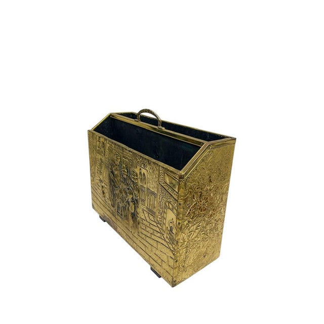 Ornate Embossed Brass Magazine Holder, 1950s For Sale - Image 4 of 10