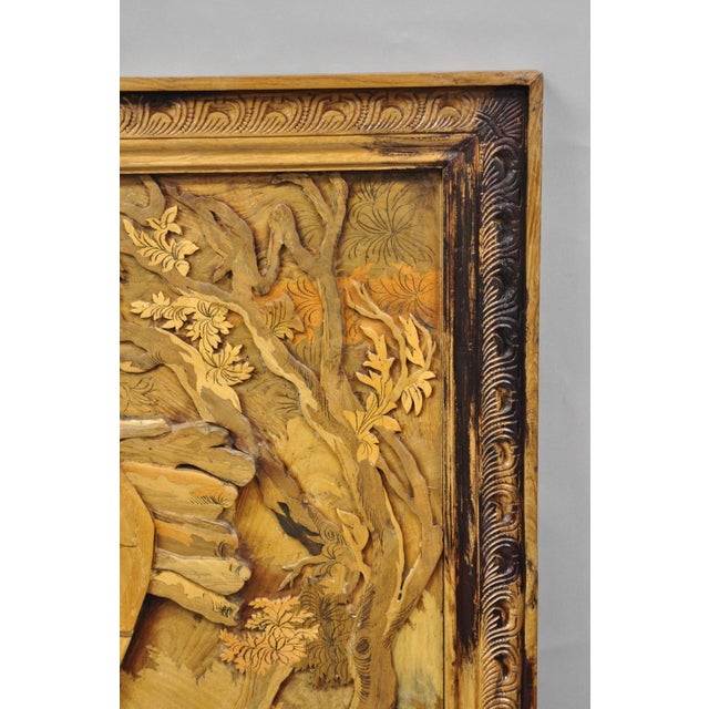 Vintage Large 60" Anglo Indian High Relief Carved Wood Thai Woman Art Plaque For Sale - Image 9 of 17