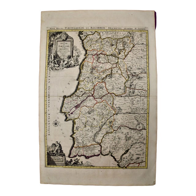 Portugal: A Large 17th Century Hand-colored Map by Sanson and Jaillot For Sale