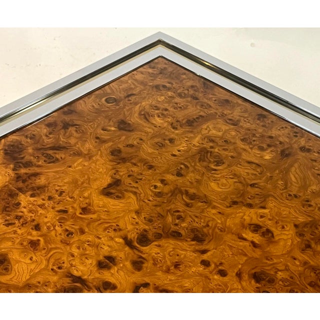 Large Italian Hollywood Regency Side Tables in Chrome, Brass and Burr Elm, 1970s, Set of 2 For Sale - Image 18 of 18