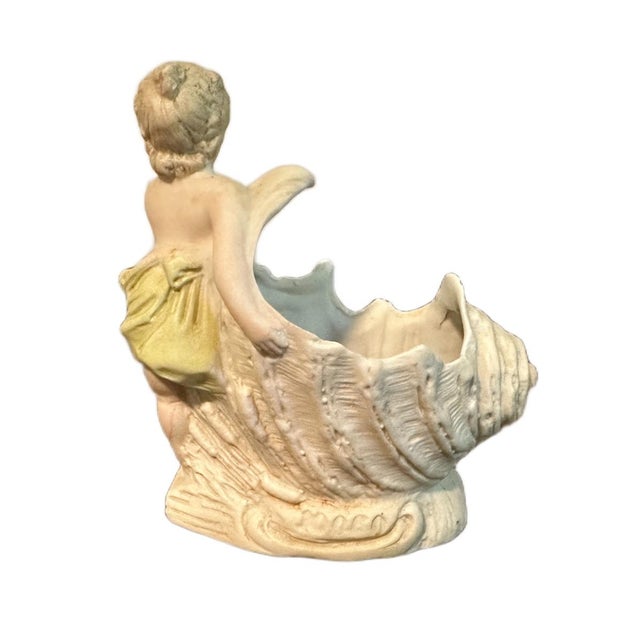 Antique Rococo Porcelain Bisque Putto Cherub W/Conch Spill Vase/Small Planter For Sale - Image 4 of 5