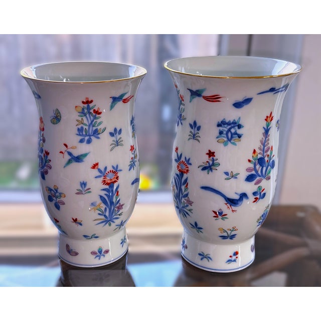 White 1940s Asian Floral & Butterfly Vases - A Pair For Sale - Image 8 of 9