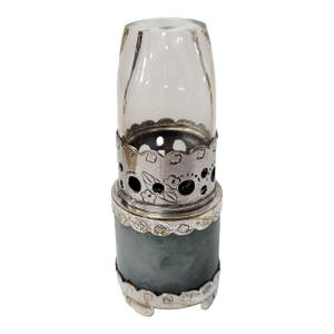 Late Qing Dynasty Chinese Silver-Mounted Jade Opium Lamp