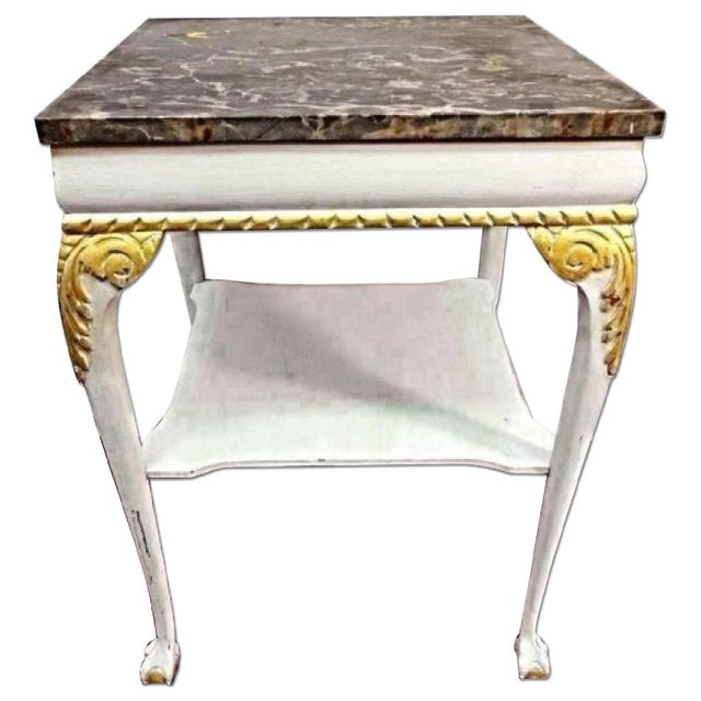 White & Gold Marble Top End Tables - A Pair | Chairish