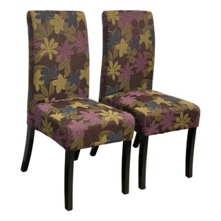 Floral Print Side Dining Side Chairs, Pair For Sale