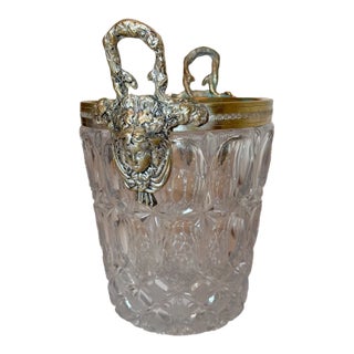 Early 20th Century Big Antique Nickel Plate Bronze Crystal Glass Champagne Wine Chiller Ice Bucket For Sale