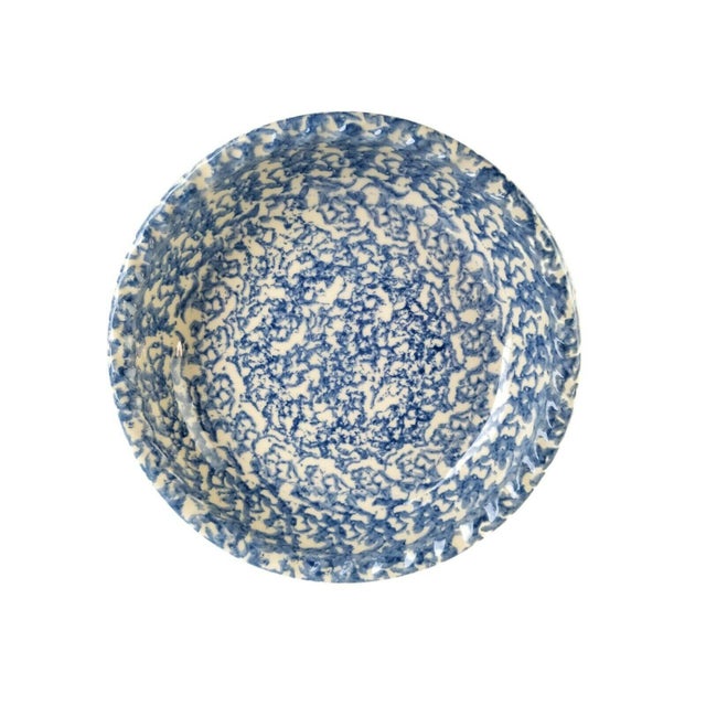 Mid 20th Century Blue General Henn Pottery Roseville Spongeware Pie Pan Server Chairish