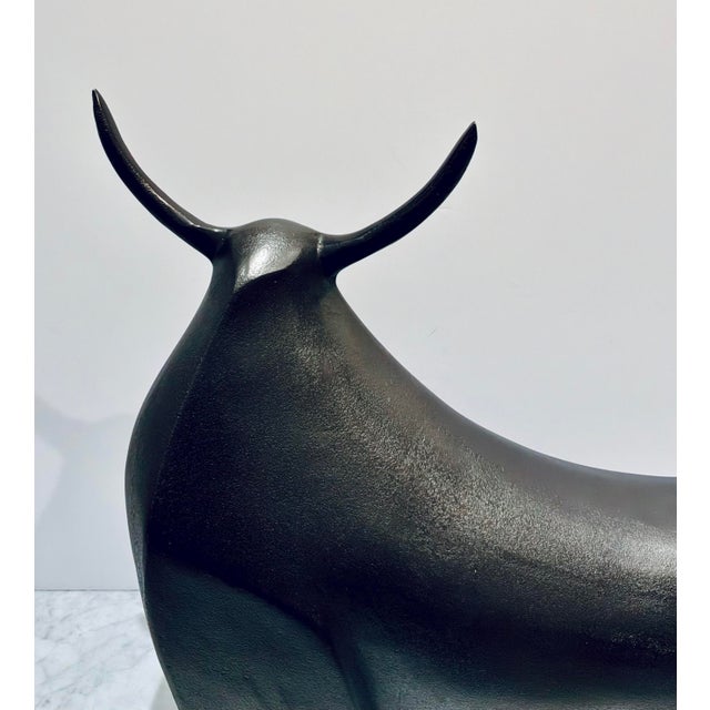Mid-Century Modern Currey & Company Mid-Century Modern Style Bronze Ferdinand Bull Sculpture For Sale - Image 3 of 6