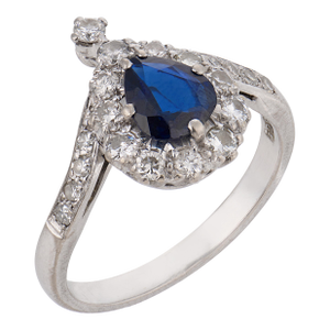Vintage Sapphire Diamond 18k White Gold Ring, Size 5.5
