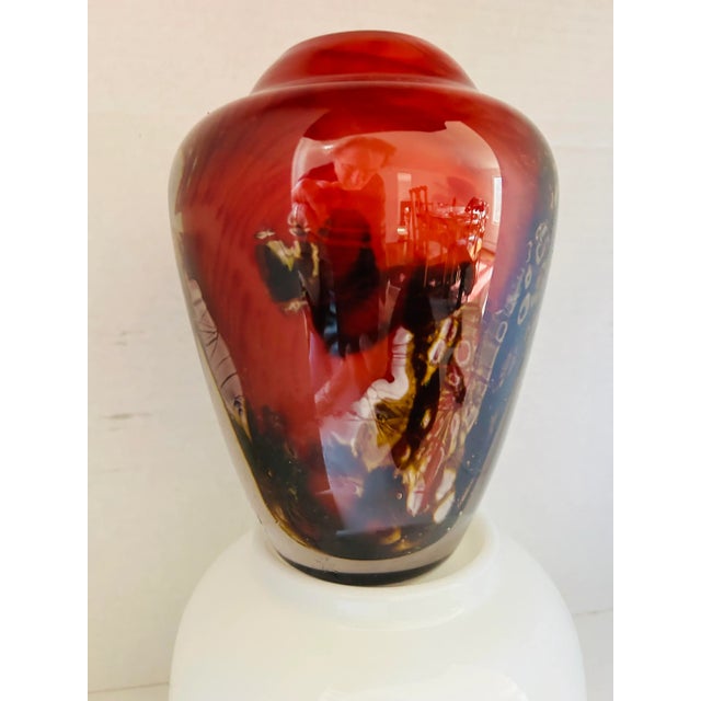 Modern Art Glass Vase Cherry Red with Abstract design Artist Signed "KC 81" , It is very heavy in excellent condition....