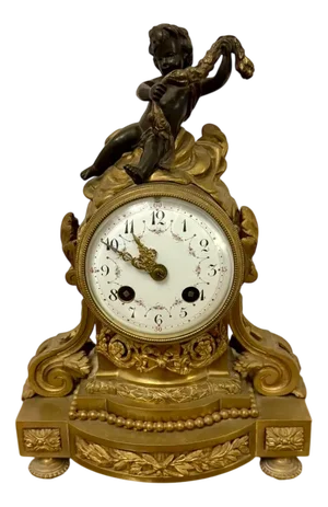 Antique Victorian French Ornate Ormolu and Bronze Mantle Clock, 1860