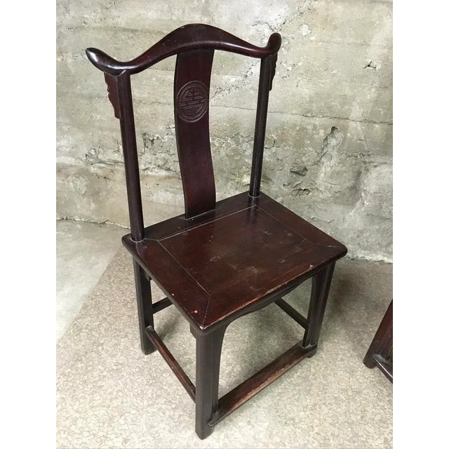 Pair of Antique Chinese Yoke-Back “Official’s Hat” Chairs — Elmwood or Cypress, Oxblood Lacquer Finish For Sale - Image 9 of 10