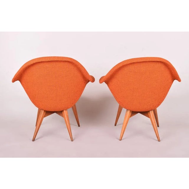 Mid-Century Orange Beech Armchairs attributed to Miroslav Navratil, 1950s, Set of 2 For Sale - Image 4 of 7