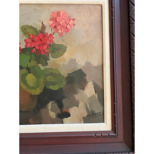 Cream Vintage Oil Painting of Geraniums in Pots For Sale - Image 8 of 10
