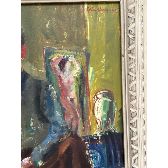Mid-Century Modern Einar Lindberg, Artist in His Studio, 1947, Oil Painting on Panel, Framed For Sale - Image 3 of 18