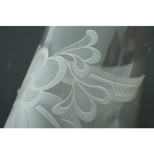 Pair of Large Late 20th Century Floral Etched Tall Glass Cylinder Hurricane Candle Shades For Sale - Image 11 of 12