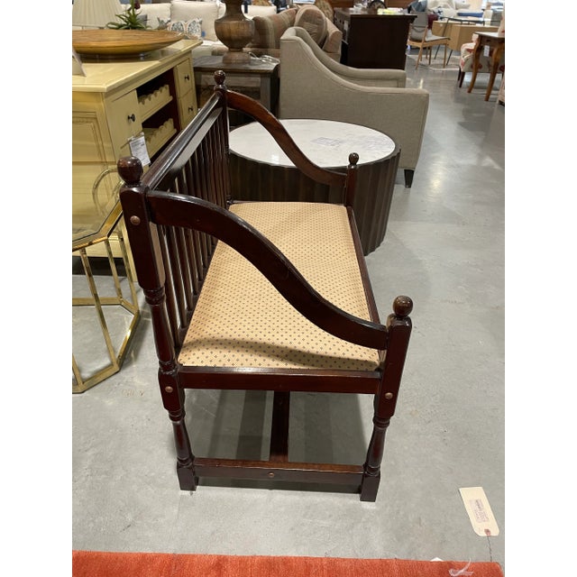 American Vintage Mahogany Spindle-Back Upholstered Settee For Sale - Image 3 of 7