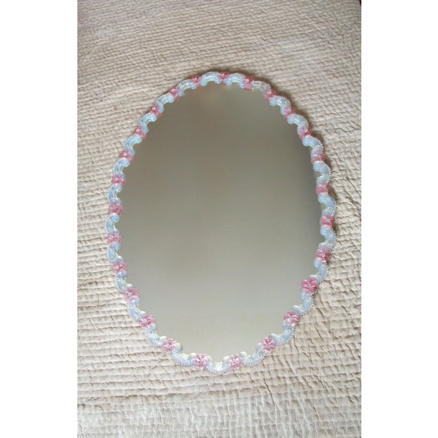 Large Iridescent Murano Glass 26 Rose Wall Mirror, Italy, 1960s For Sale - Image 4 of 14