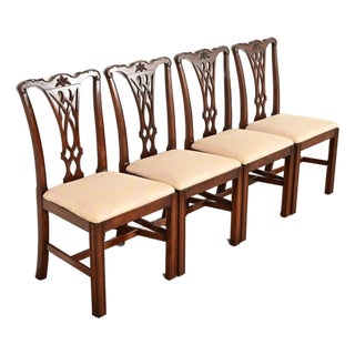 Baker Furniture Style Georgian Carved Mahogany Dining Chairs, Set of Four For Sale