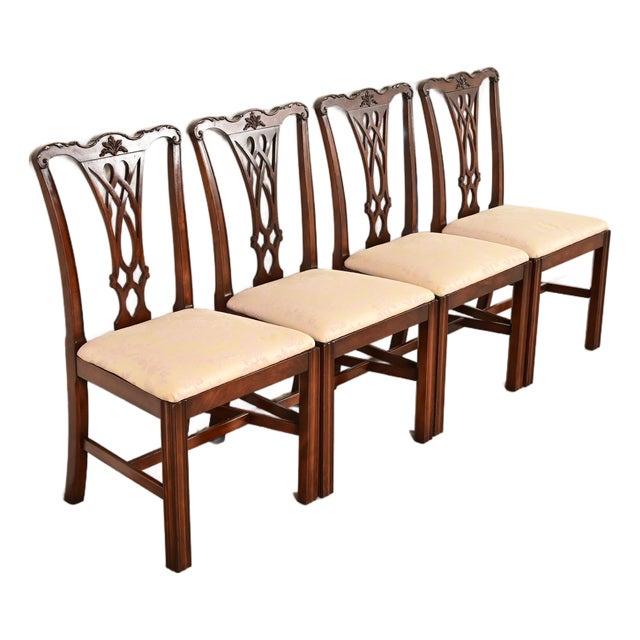 Baker Furniture Style Georgian Carved Mahogany Dining Chairs, Set of Four For Sale