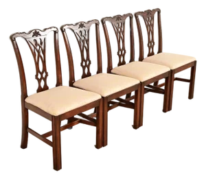 Baker Furniture Style Georgian Carved Mahogany Dining Chairs, Set of Four