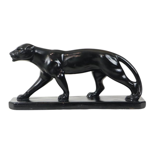 Large Art Deco style statue, sculpture of a panther, made entirely of plaster, France, circa mid-20th century. Beautiful...