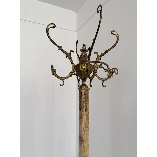 Vintage Italian Brass and Onyx Hall Tree Coat Rack with Rotating Crown and Female Faces, 1960s For Sale - Image 4 of 18