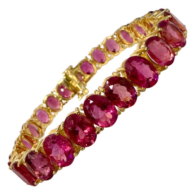 Approximately 48 Carat Natural Pink Tourmaline Bracelet In 14 Karat Yellow Gold A spectacular jewelry piece. This...