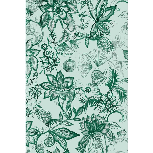 Floral & the Frog Chinoiserie Grasscloth Wallpaper by House Party | Jade Green | 6 Yards For Sale - Image 4 of 7
