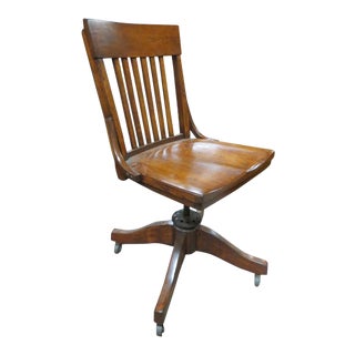 1910s Antique Walnut Swivel Desk Chair For Sale