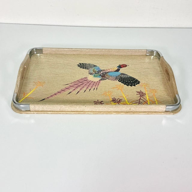 Farmhouse 1960s Vintage Rustic Farmhouse Boho Chic Large Cerused Oak Pheasant Tray, Large, Thanksgiving For Sale - Image 3 of 11