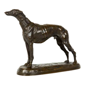 French Antique Bronze Sculpture “Standing Greyhound” by Emmanuel Fremiet
