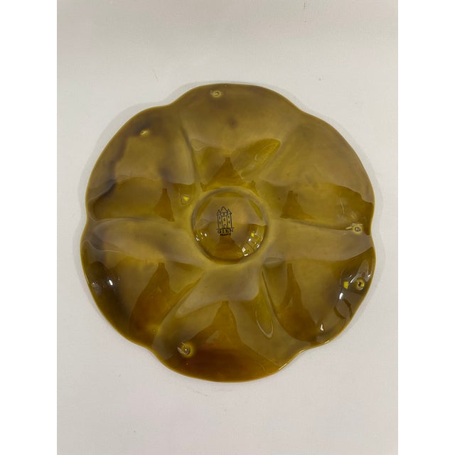 Olive 1950s French Gien Majolica Olive Green Oyster Plate For Sale - Image 8 of 16