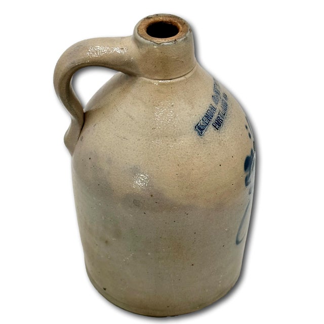 Scarce Antique American Blue Decorated Stoneware 1 Gallon Jug From Historic Portland Maine Merchant Kendal & Whitney For Sale - Image 10 of 18