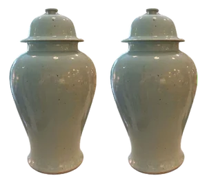 Pair of Celadon Vase Ginger Jars
