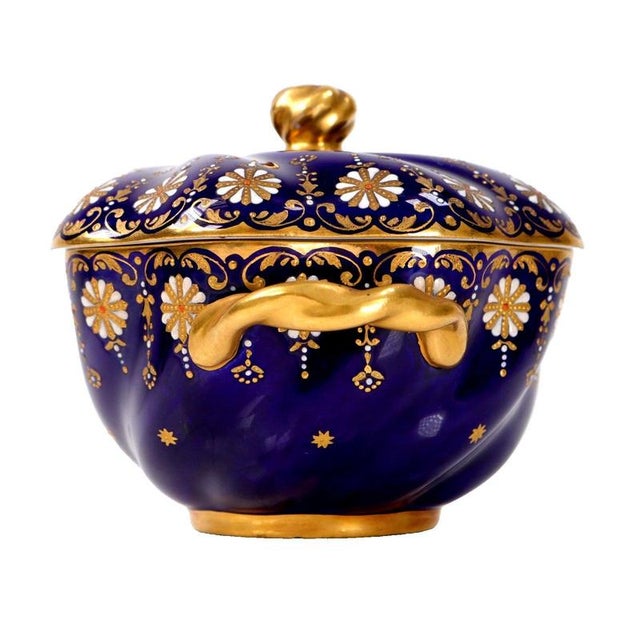 Antique Coalport Jewelled Cobalt Blue Twin-Handled Covered Bowl, 1872 For Sale - Image 6 of 14