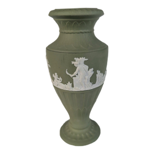 Vintage MCM Wedgewood Jasperware Green Vase