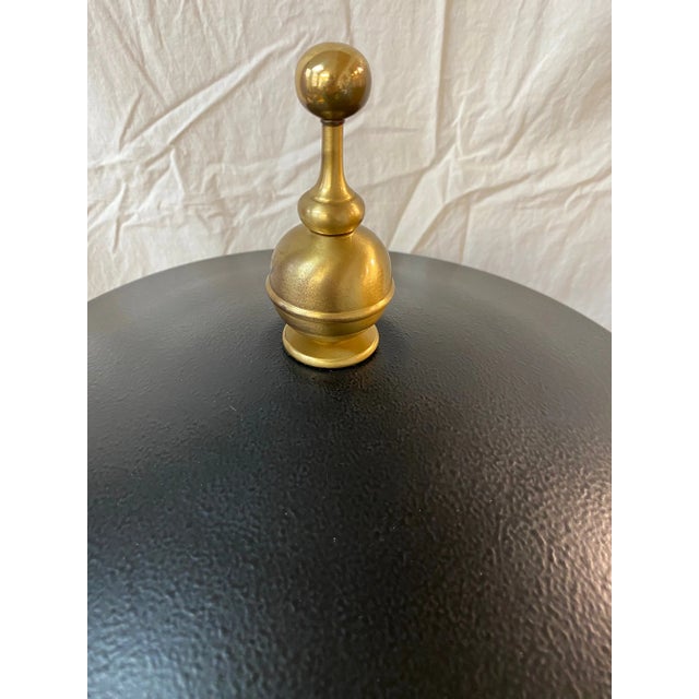1980s Vintage Brass Black and Gold Lamp With Metal Shade For Sale - Image 5 of 11