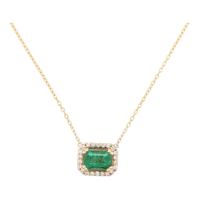 Emerald Pendant Necklace w Earth Mined Diamonds in Solid 14K Gold | EM 7x5mm For Sale