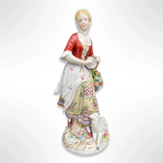 Figurative 19th Century German Sitzendorf Porcelain Figurines, Stamped Originals - Set of 3 For Sale - Image 3 of 10