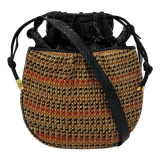 Judith Leiber Vintage Basket Weave Snakeskin Drawstring Shoulder Bag For Sale