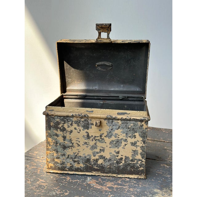 Antique Weathered Cream-Painted Tin Box, Circa Late 19th - Early 20th Century For Sale - Image 12 of 16
