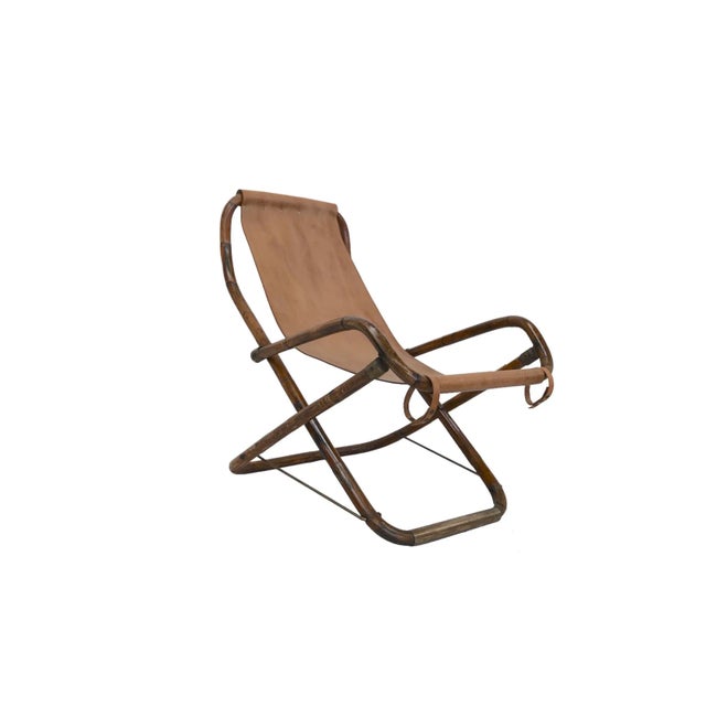 Vintage Italian Leather and Wood Rocking Chair 1960s For Sale - Image 11 of 11