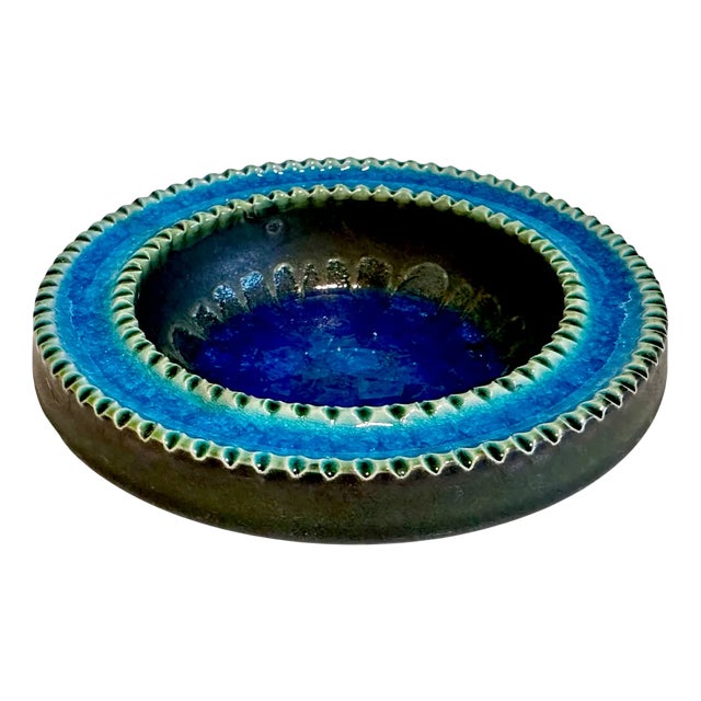 Rimini Blue Glazed Ceramic Art Bowl with Broken Glass Inlay, 1960s For Sale