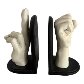 Vintage 1970s Pop Art Peace Sign & Power Fist Sculptural Bookends – Set of 2 For Sale