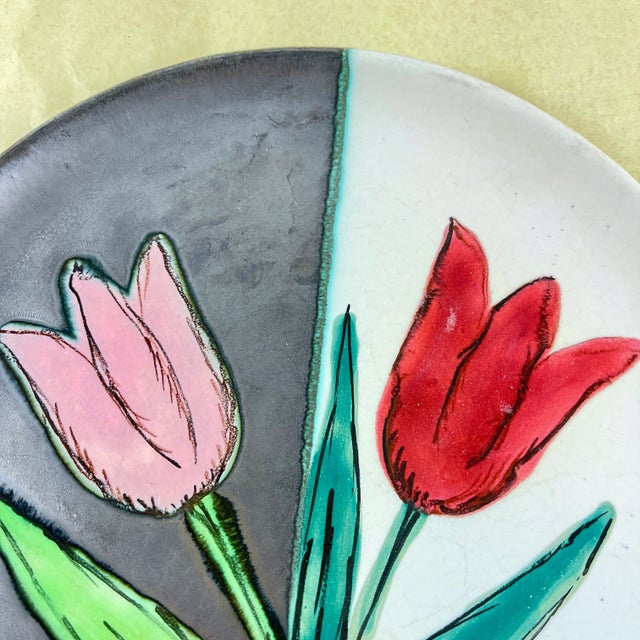 Mid-Century Modern Mid-Century French Atelier Cérenne à Vallauris Hand Made Signed Tulip Plate For Sale - Image 3 of 9