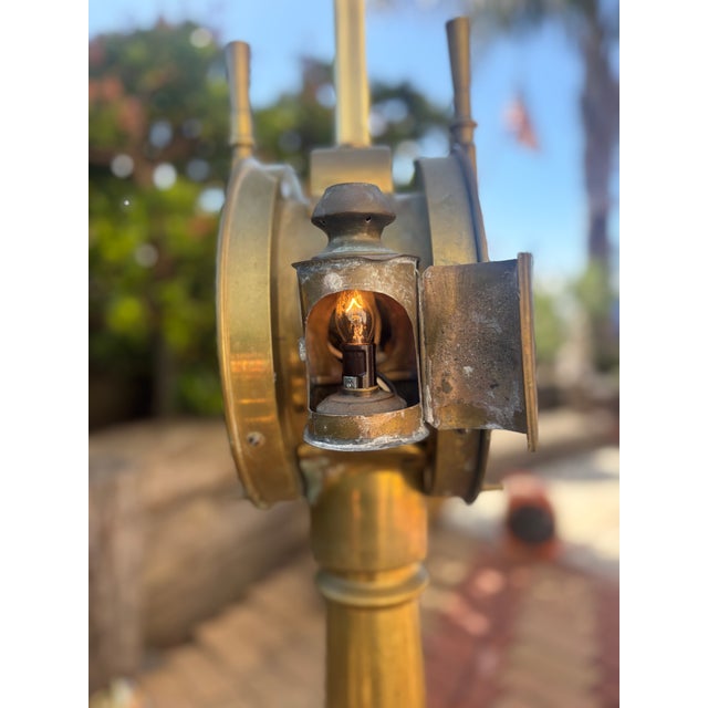 Brass Antique Early 20th Century Original Maritime Order Telegraph Modified Floor Lamp For Sale - Image 8 of 10