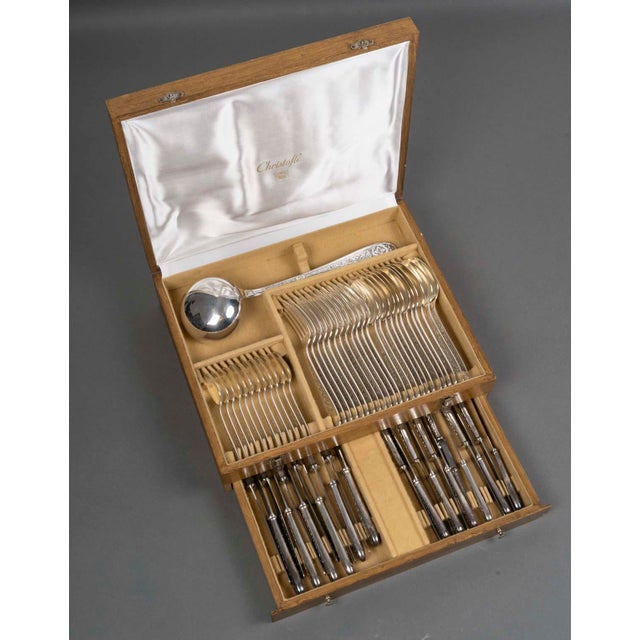 Christofle Villeroy Pattern Flatware Set - 61 Pieces - Silver Plated - Excellent condition with its original wooden case,...